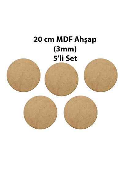 Mandalart Fabric Yuvarlak Ahşap Zemin, 20 cm, 5 adet, 3 mm Mdf, Pürüzsüz, Dai...