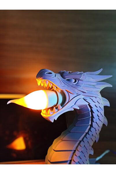 KOÇER AWM Ejderha Alevi Masa Lambası Siyah – 3D Print Özel Tasarım