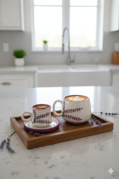 Gezdikçe Bilelim My Dear Self Series Lavender Patterned, Handmade Ceramic and Mug Set, Mug, Hand Made