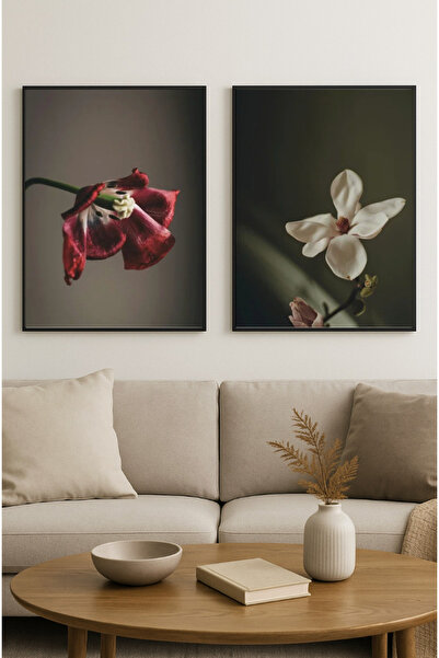 seninürünün Duality – Gerçek Cama Baskı Siyah Alüminyum Metal Çerçeveli 2'li Modern Tablo