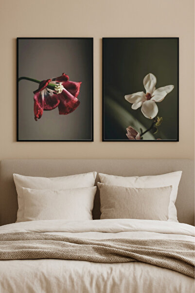 seninürünün Duality – Gerçek Cama Baskı Siyah Alüminyum Metal Çerçeveli 2'li Modern Tablo