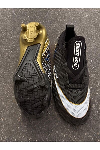 sinmm Boys' Football Cleats with Socks, Turf Field Gear, Soccer Sports Shoes (Black-Gold Color)--Filet-Garson