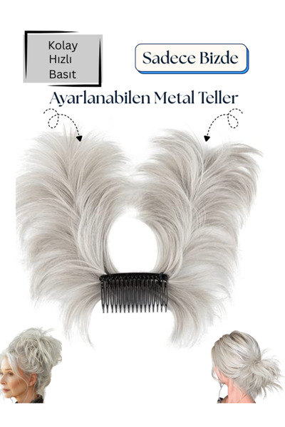 YARAT Gümüş Grisi Telli Tokalı Topuz 45/55 Gram Kolay Ayarlanabilen Teller