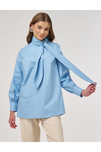 Kayra Collar Detailed Cotton Tunic Dust Smoke