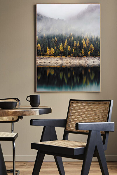 seninürünün Гора и езеро – Реална стъклена гравюра, златна алуминиева рамка, ...