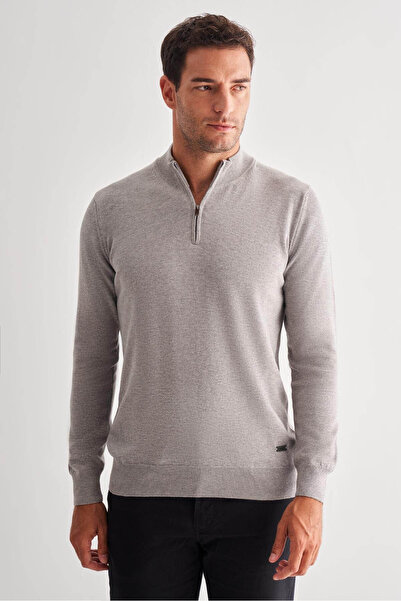İmza Zippered Mock Neck Gray Men's Sweater 1012255201