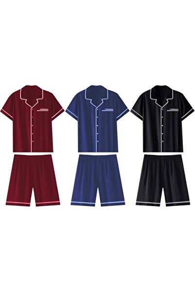 Margoun Mens Satin Pajamas Set Button Down Short Sleeve Silk Sleepwear Loose Pocket-3pack-MG02