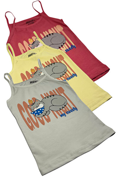 TOLIN Girl's 3-Pack Thin Strap Cotton L Stretch Fabric B Printed Undershirt 1425