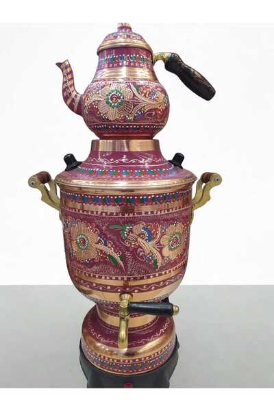 KARACA BAKIR Elektrikli Bakır Semaver-İşlemeli Bakır Semaver