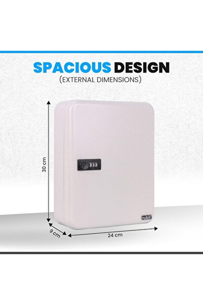 RUBIK 93-Keys Cabinet Metal Key Storage Safe Lock Box with Combination Lock (White)