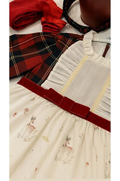 La reina petite Girls' dress, plaid and deer print