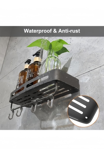 Generic حامل دش، رف حمام، منظم دش حمام، مقاوم للصدأ، مثبت على الحائط، عبوة من قطعتين