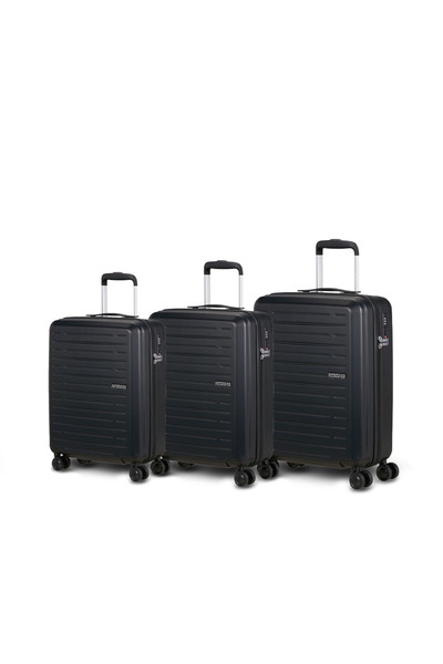 American Tourister مجموعة حقائب سفر صلبة من AEROJOY، 3 قطع، لون أسود