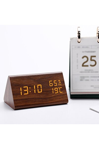 Vaxiuja LED Alarm Clock, Voice Control, Digital Display, Temperature & Humidity, Wood, Brown