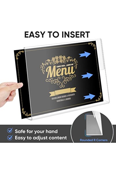 Slasa 3 Pack 11x8.5 Horizontal L Shape Acrylic Sign Holder Clear Plastic Display Stand