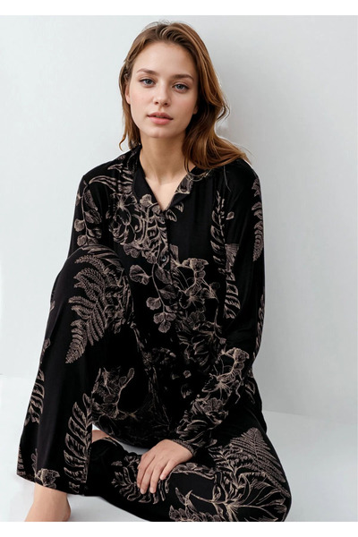 Loule Women's Clothing Cotton & Modal Black Shirt Pajama Set L1.Ar.344.0.001