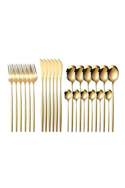 VGR Set de tacâmuri din oțel inoxidabil, stil portughez, format din 24 de piese, cu cutie de depozitare, auriu