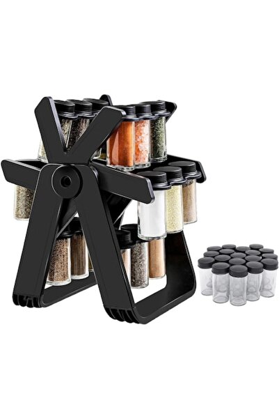 ASHOP NEW: Spice organizer with 18 jars and rotating stand, matte black, glass + plastic, 34.5x26x22.5 cm