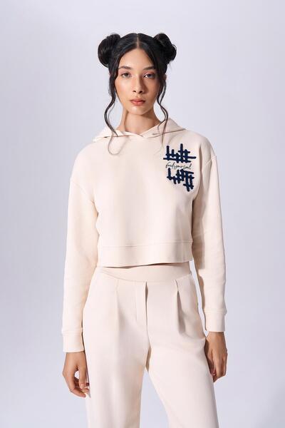 Naar Hanorac cu mânecă lungă imprimat cu glugă crem pentru femei - NAAR91306-...