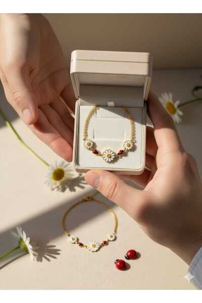 Papatya Silver 925 Ayar uğur böcekli papatya bileklik.rose.gold.rodaj