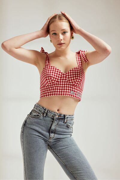 Naar Кариран червен бюстие с дебели презрамки за жени 22141338