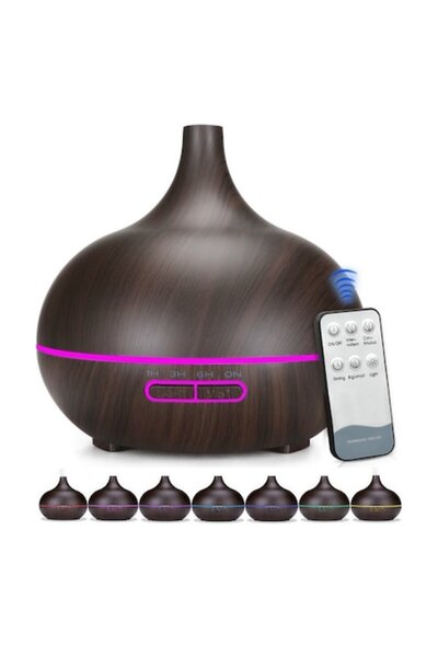 EvoSmart Umidificator UD-17, LED cu 7 culori, Telecomandă, Purificator de aer, Difuzor de arome, 400 ml, Lemn închis la culoare