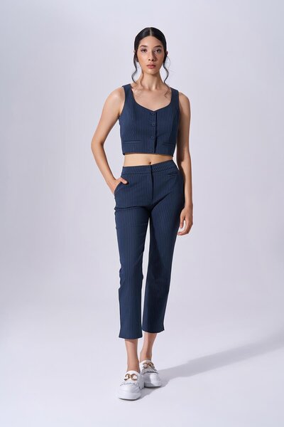 Naar Pantaloni slim pentru femei cu talie înaltă - bleumarin, confortabil NAA...