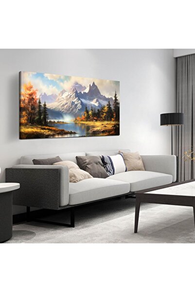 Emoda home Trove لوحة فنية جدارية من قماش بحيرة جبلية، مقاس 60×120 سم، منظر ط...