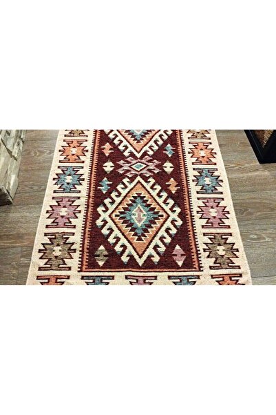 OEM Traditional woven reversible rug, 80x200 cm, red and cream (004)
