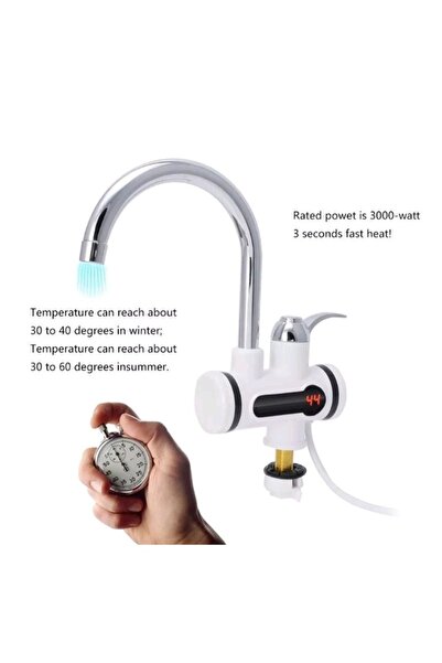 Furnizor Online Instant Water Heating Faucet with Shower, LED Temperature Display, White + Free Blue Selfie Ring