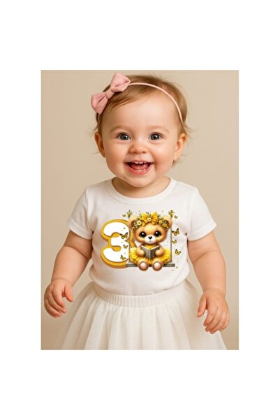 OEM - Tricou de fete, numărul 3, galben și alb, 98 cm