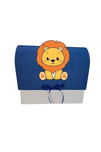 OEM Cutie cadou pentru botez, 34x30x17 cm, albastru închis, leu