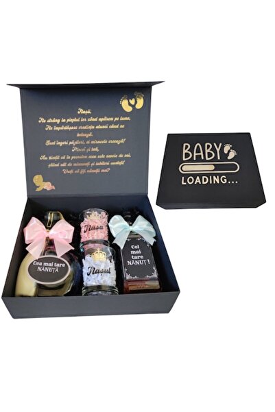 OEM Set cadou nași botez, cutie neagră personalizată 25x35 cm