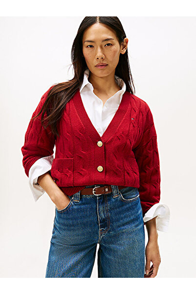 Tommy Hilfiger Cable V-Neck Oversized D Soft Wool Cardigan