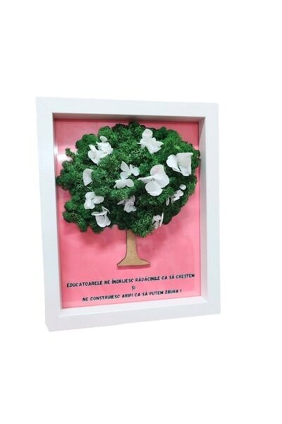 OEM Decorațiune cu mușchi și flori criogenice, mesaj „Doamna profesoară” 20x25 cm