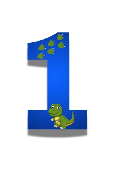 OEM Anniversary number 1 polystyrene, dark blue, 100 cm, green dinosaur