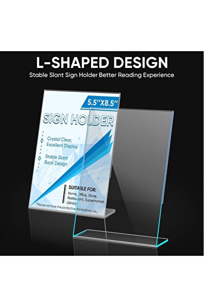 Slasa 3 Pack 5.5x8.5 Vertical L Shape Acrylic Sign Holder Clear Plastic Display Stand