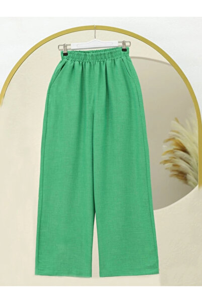nedo7 بنطال فضفاض بجيبين مرنين عند الخصر - أخضر