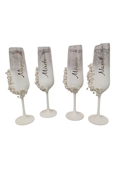 OEM Set of 4 white ombre glasses with pearls and gold text
