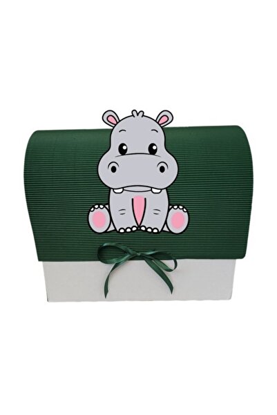 OEM Cutie cadou pentru botez, 34x30x17 cm, verde închis, hipopotam