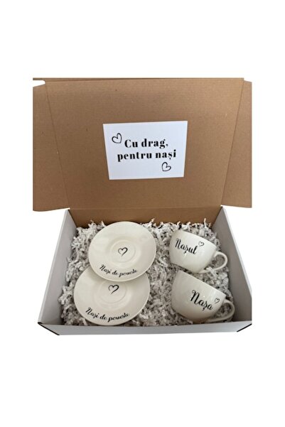 OEM Set de căni personalizate pentru nași — „Naș și nașă” cu farfurioare „Nași de poveste”