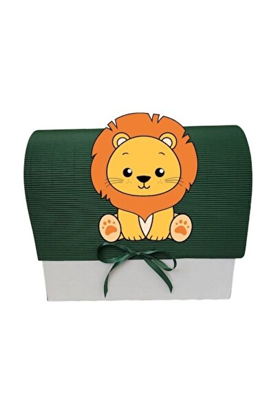 OEM Cutie cadou botez, 34x30x17 cm, verde închis, pui de leu