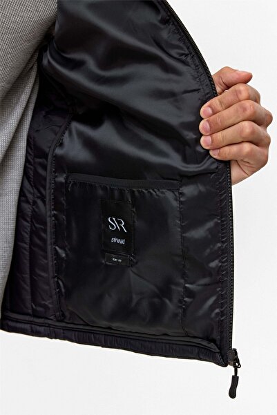 SÜVARİ Ray Pattern Quilted Black Men's Coat Mn2008700516