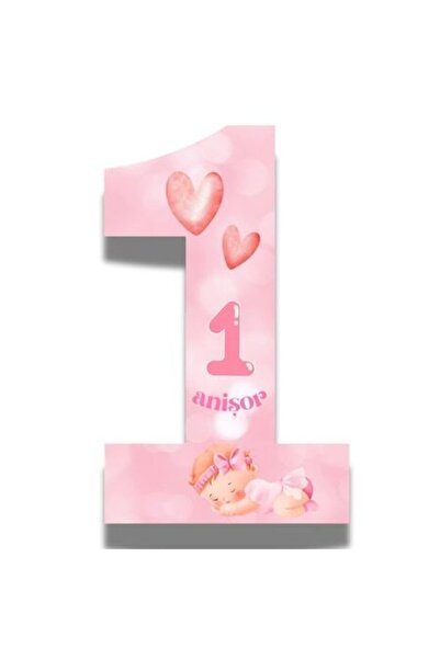 OEM Polystyrene birthday number 1, pink, 50 cm, hearts