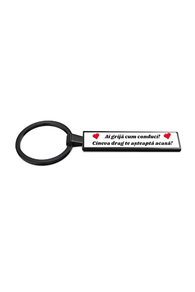 OEM Breloc metalic cu mesajul „Conduceți cu atenție, cineva drag vă așteaptă acasă”, negru