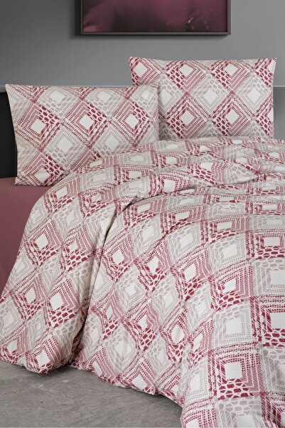 CEMETEKS FİRUZE Turquoise Single 100% Cotton Bedding Set Geometric Pattern-Duvet Cover-Bed Sheet-Pillowcase