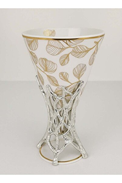 Radin Luxury White & Gold Leaf Bakhoor Burner with Silver Stand