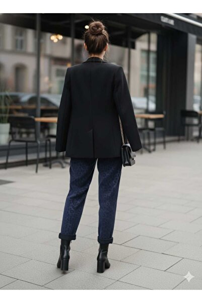 Punta Otantik Nc242976 Italian Leopard Print Leather Trousers Navy Blue