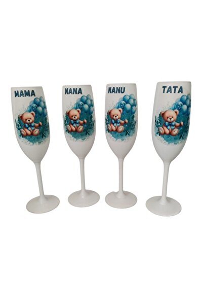 OEM Set de 4 pahare botez, model ursuleț de pluș cu baloane