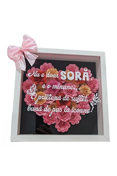 OEM Placă cadou pentru soră, mesaj emoționant, ramă albă, fundă roz, 25x25 cm